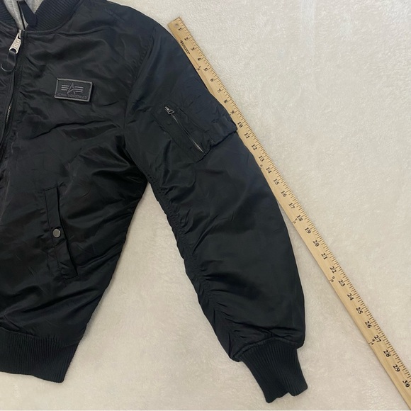 Alpha Industries MA-1 Flight Bomber Jacket Mens XXL Black D-Tec Hooded Spellout - Picture 14 of 14